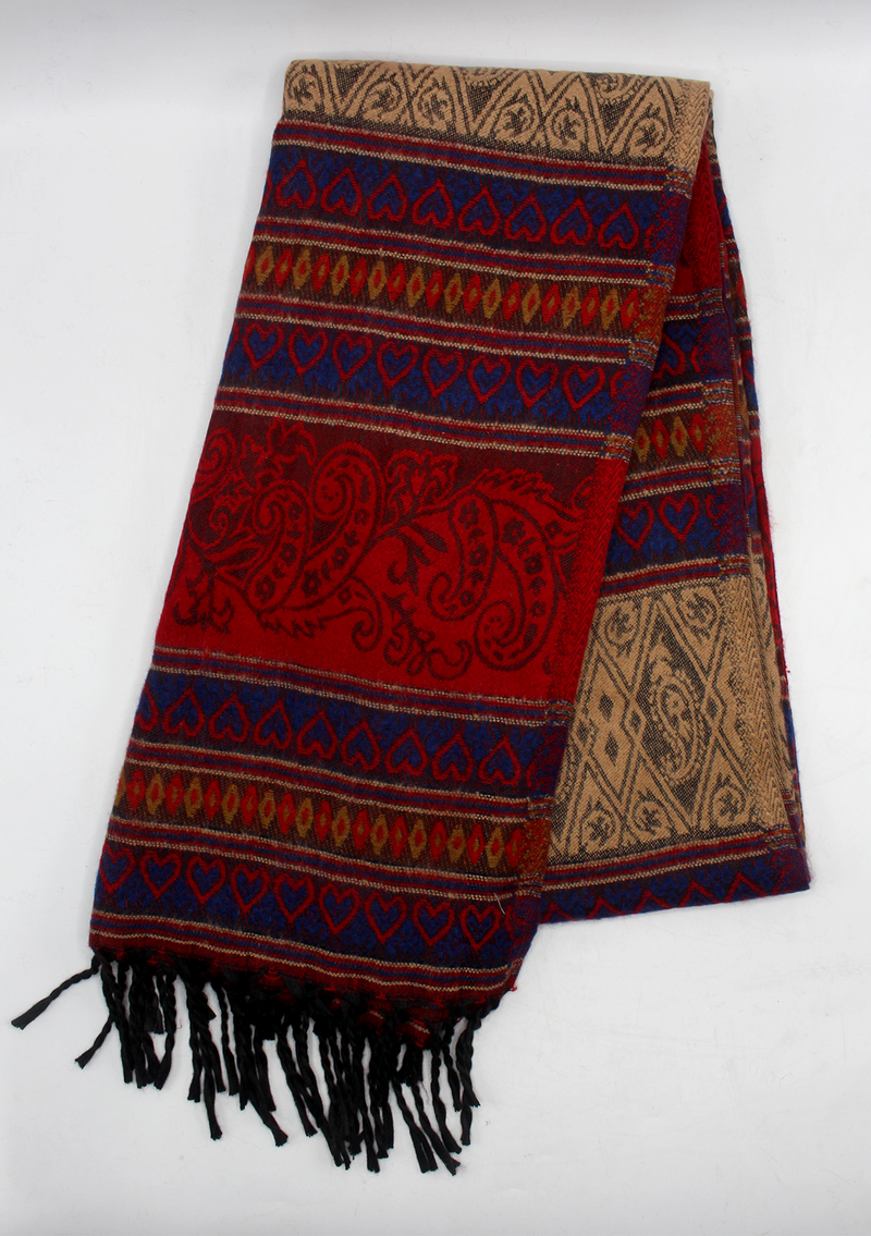 Hand loomed Leaf Heart Red Woolen Shawl Nepal