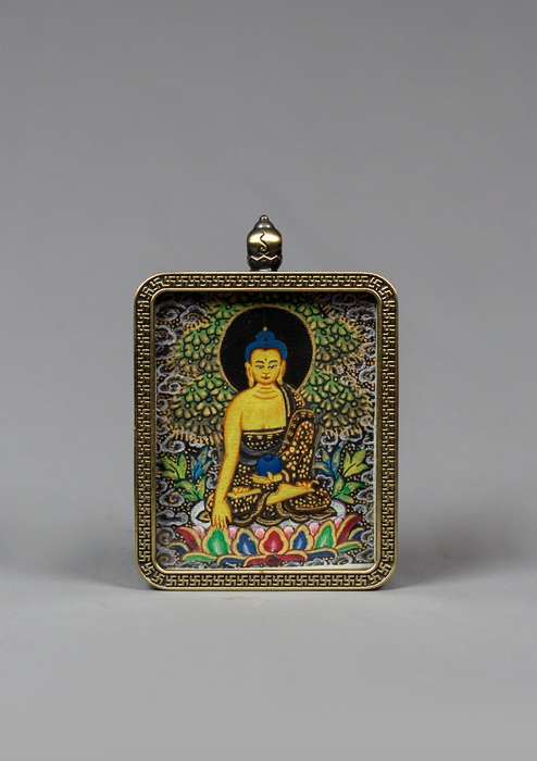 Shakyamuni Buddha Hand Painted Mini Thangka Amulet Pendant