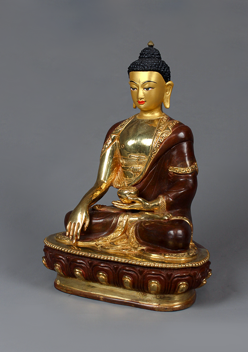 Partly Gold Plated Shakyamuni Buddha Statue 8.5" H