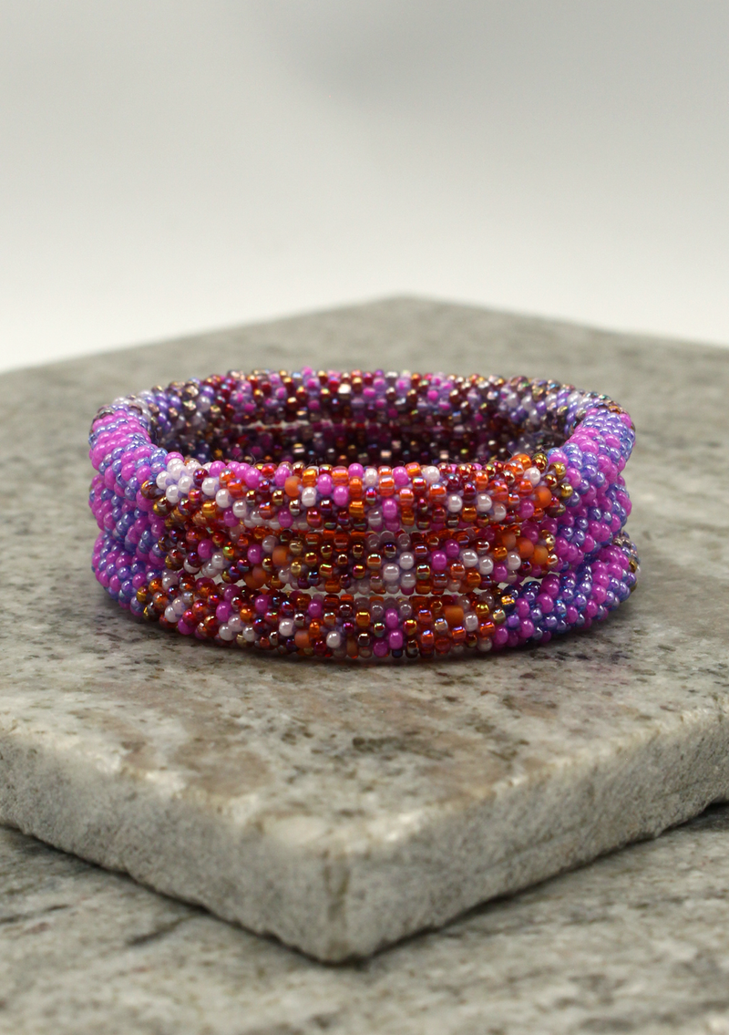 Purple Red Roll on Beads Bracelet