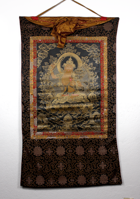 Manjushree Black and Gold Brocade Thangka Painting