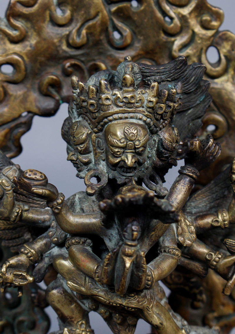 Antique Copper Vajrakilaya Guardian Statue 7"H