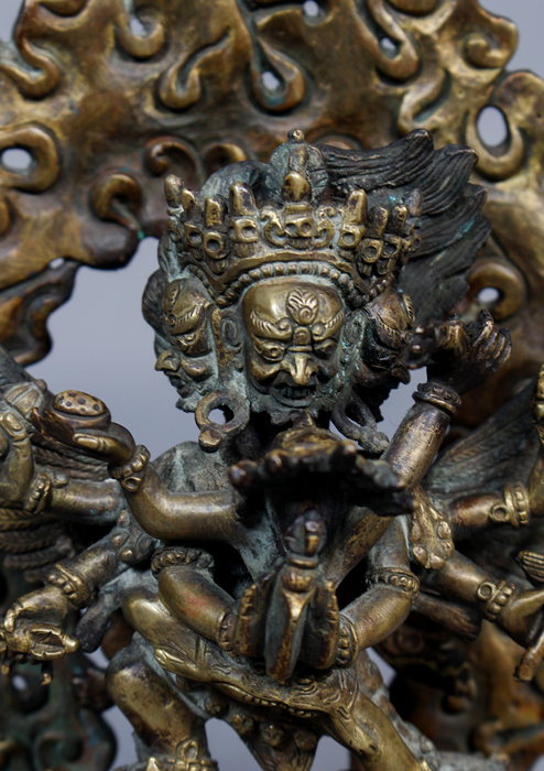 Antique Copper Vajrakilaya Guardian Statue 7"H