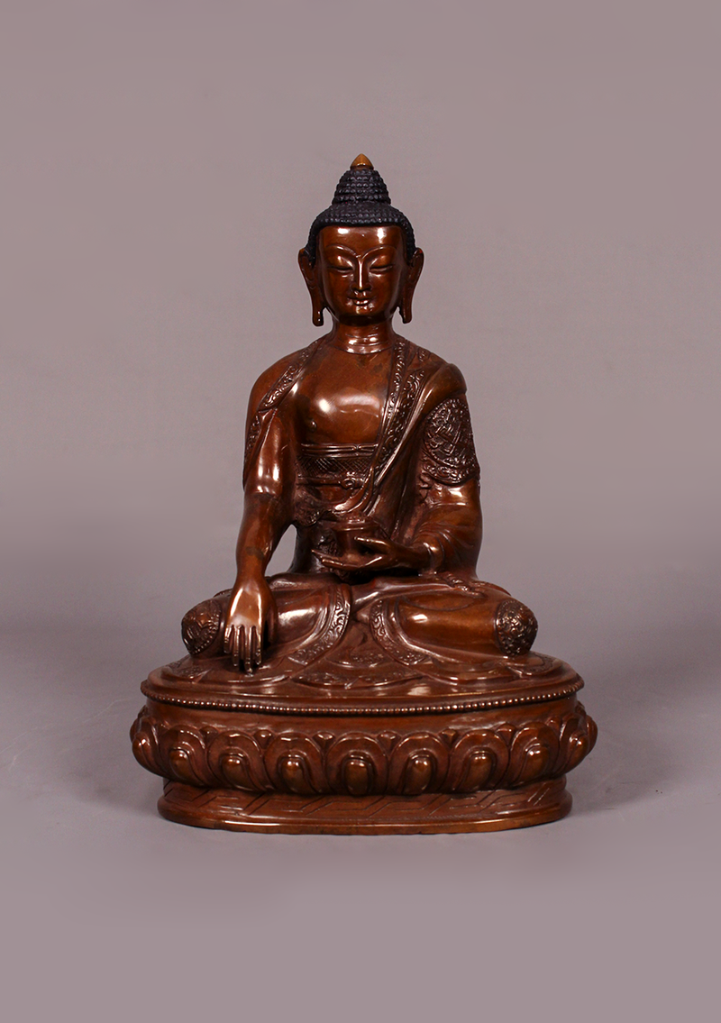 Oxidized Copper 8 Auspicious Symbol Shakyamuni Buddha Statue 9" H