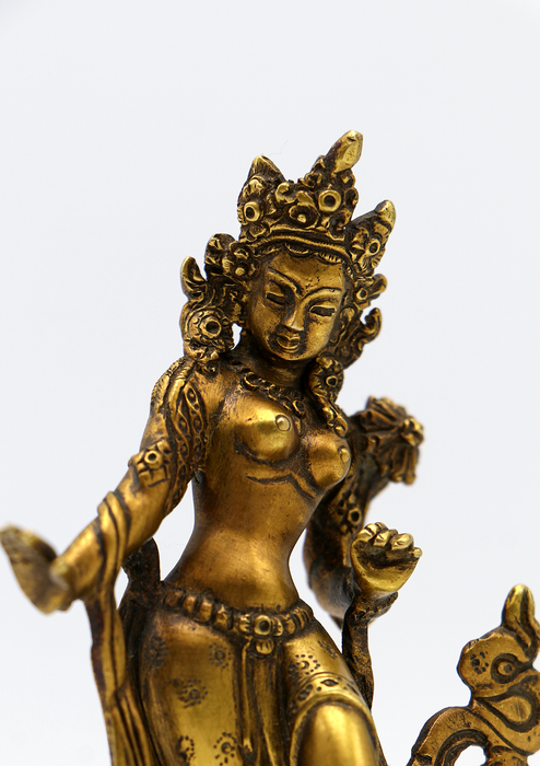 Fully Gold Plated Antique  Dancing Tara Statue 5"H