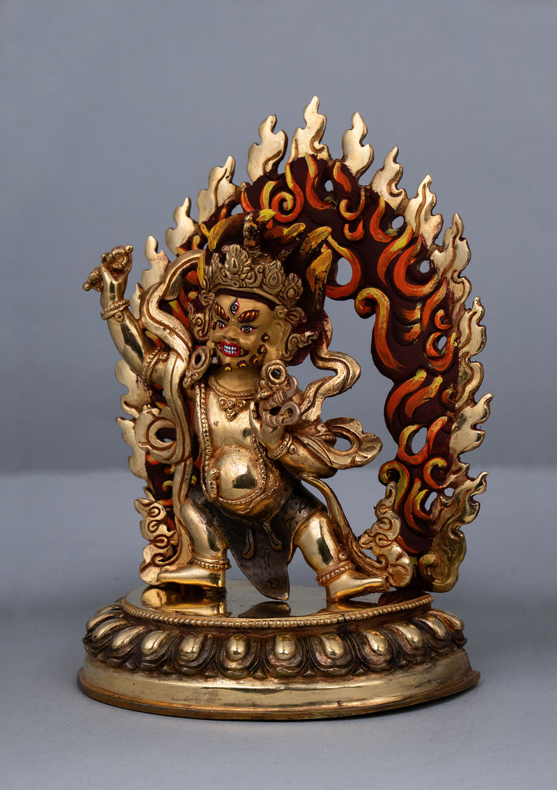 Partly Gold Plated Painted Vajrapani Statue 8" H