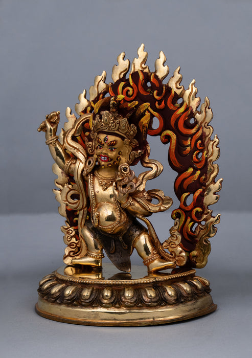 Partly Gold Plated Painted Vajrapani Statue 8" H