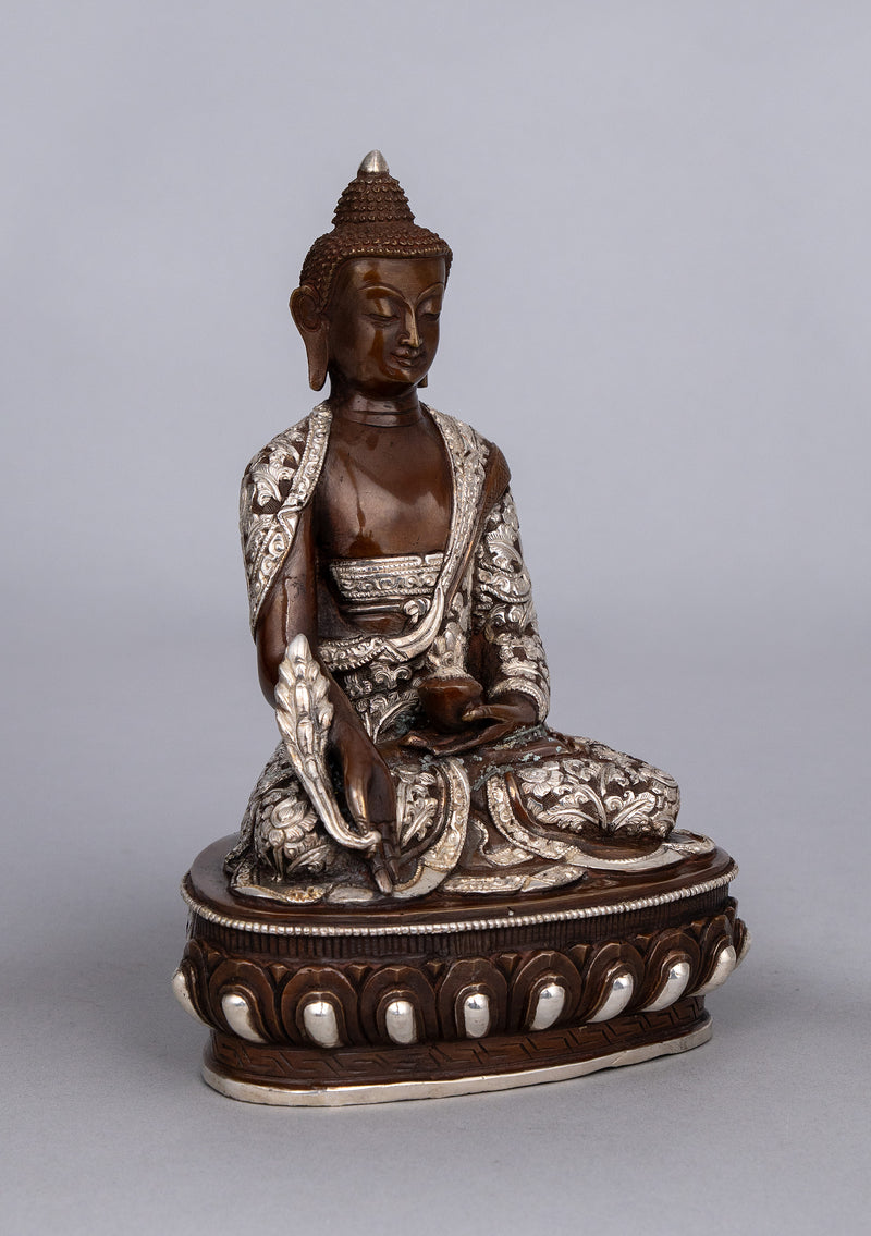 Handcrafted Copper & Silver-Plated Medicine Buddha Statue