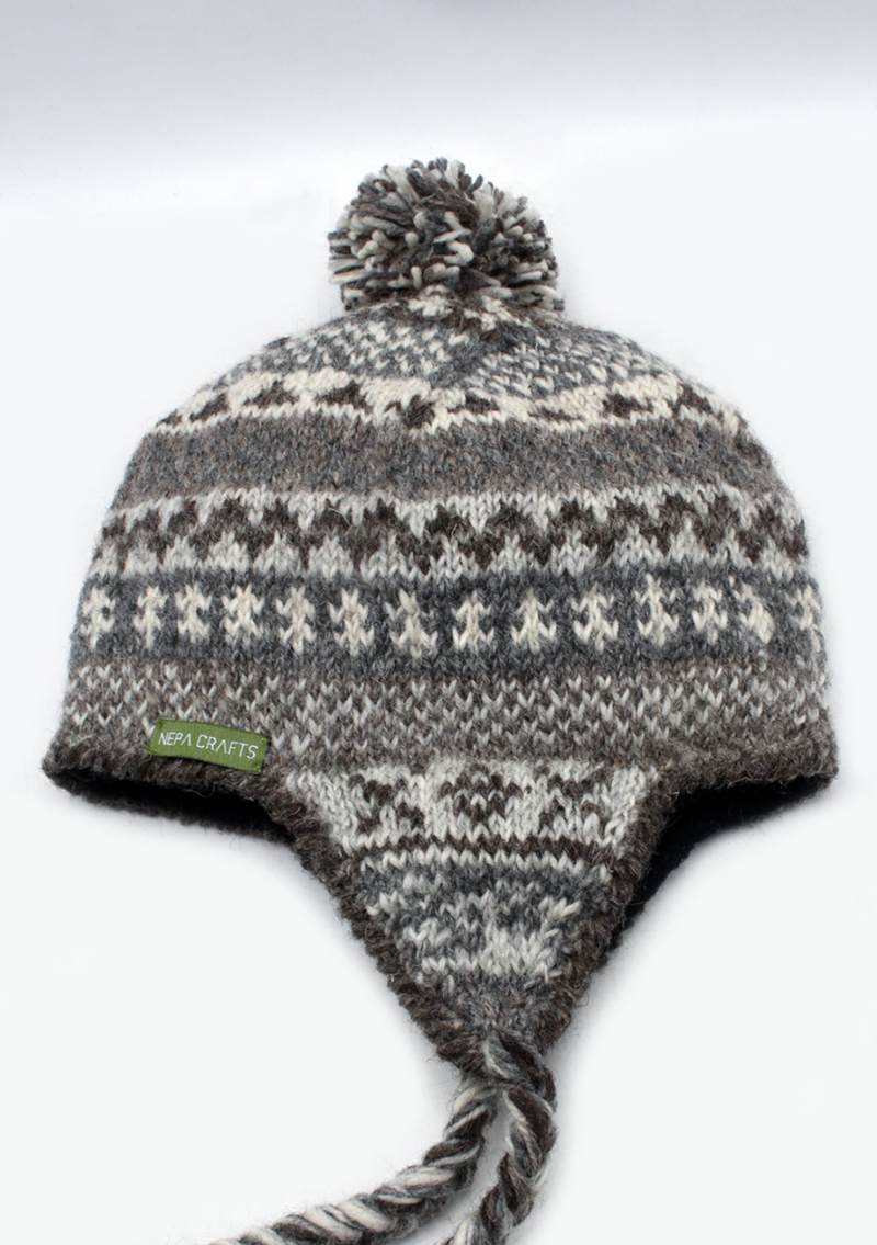 Natural Light Color Hand Knitted  Winter Sherpa Cap