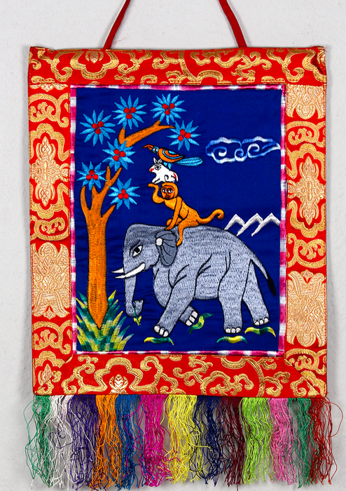 Four Harmonious Friends Brocade Wall Hanging