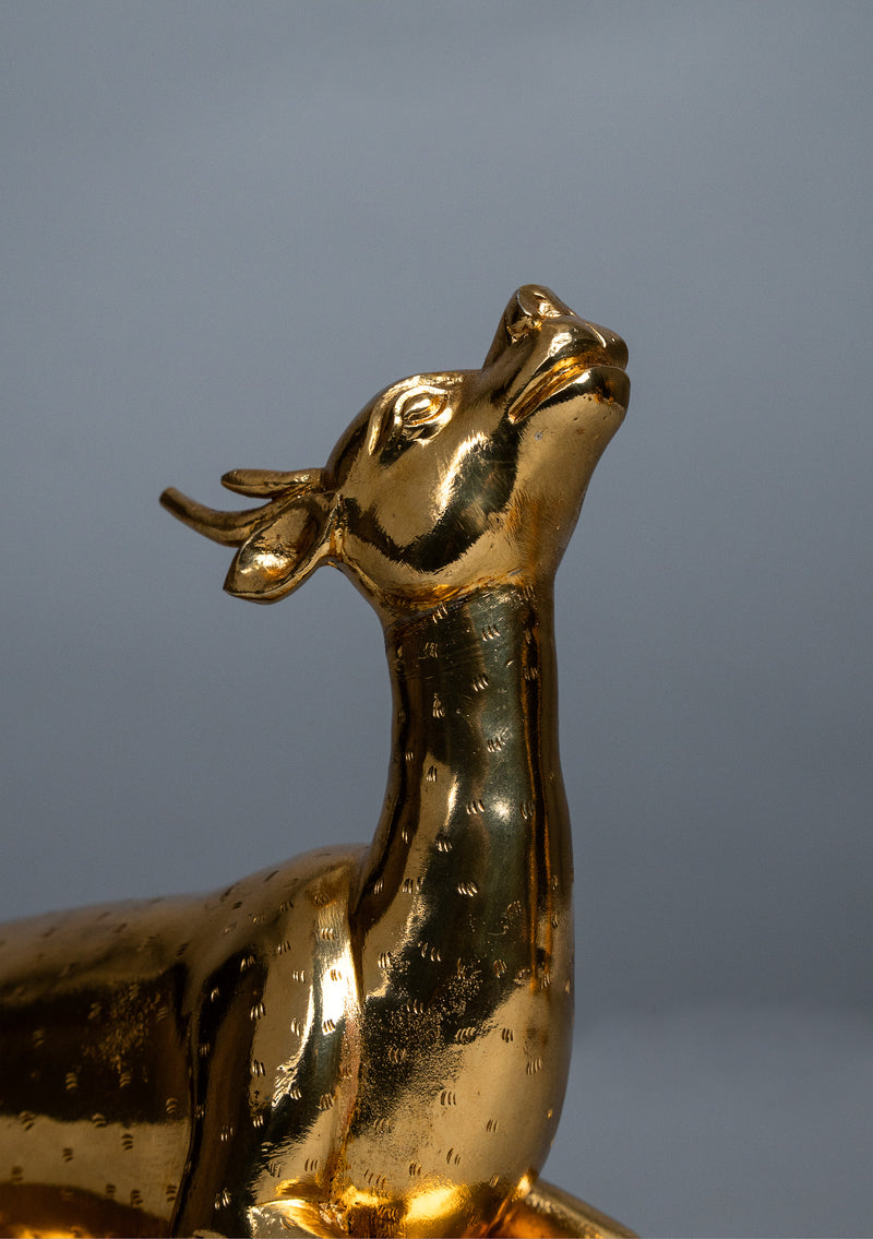 Fully Gold Plated Dharmachakra with Two Deer Set