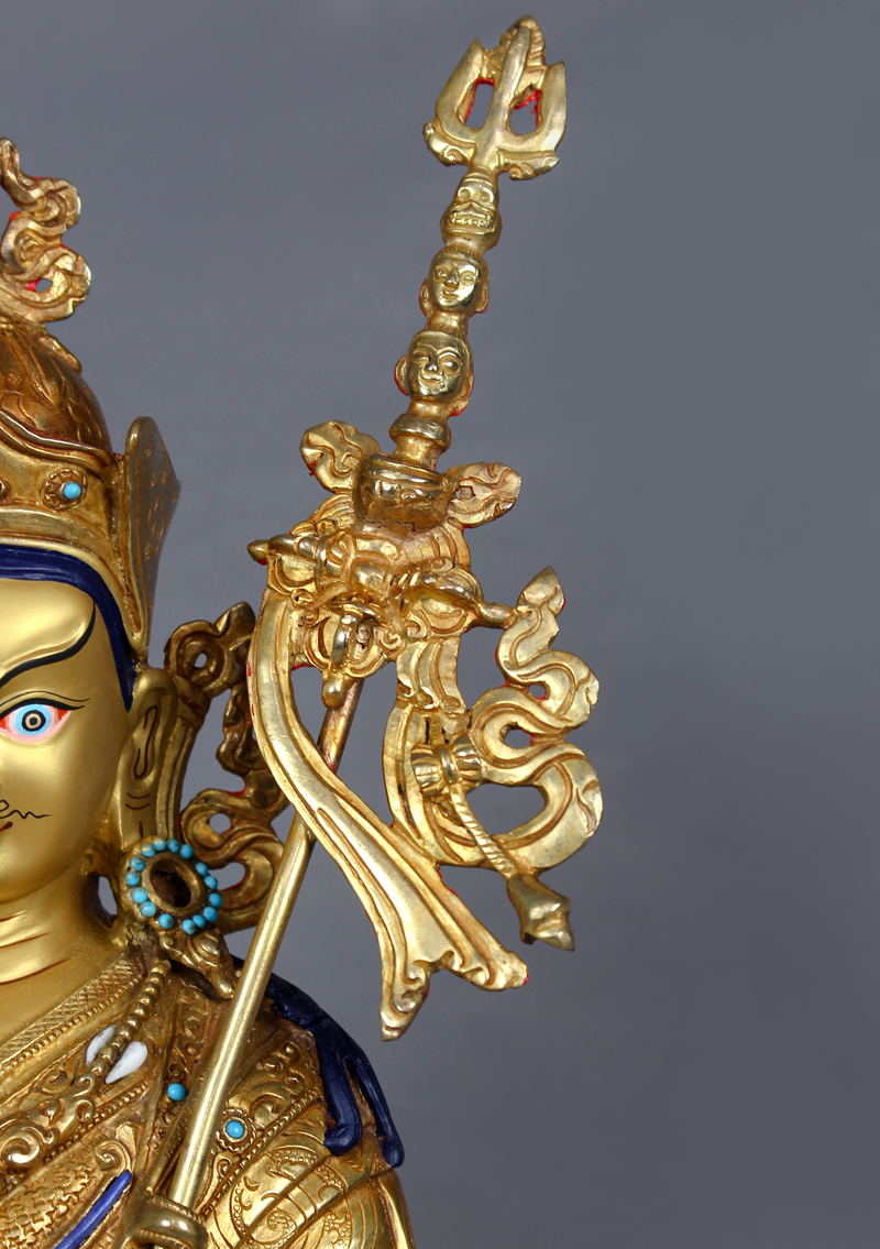 Guru Rinpoche 24K Gold Gilded Copper  Statue 15"H