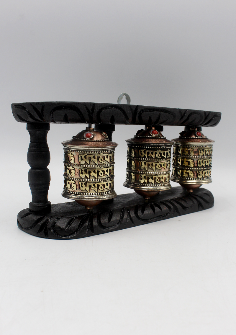 3 in 1 Wooden Framed Prayer Wheel Wall Hanging