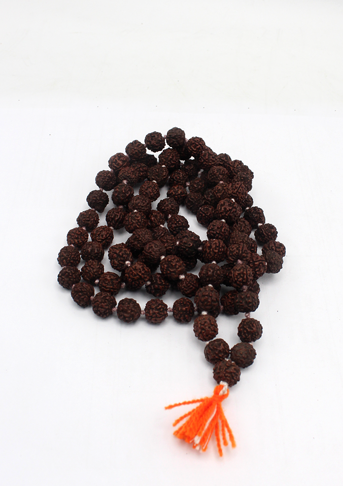 Rudraksha Beads Prayer Mala with Orange Tassel