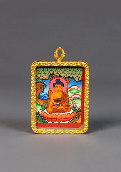 Shakyamuni Buddha Mini Thangka Amulet Pendant