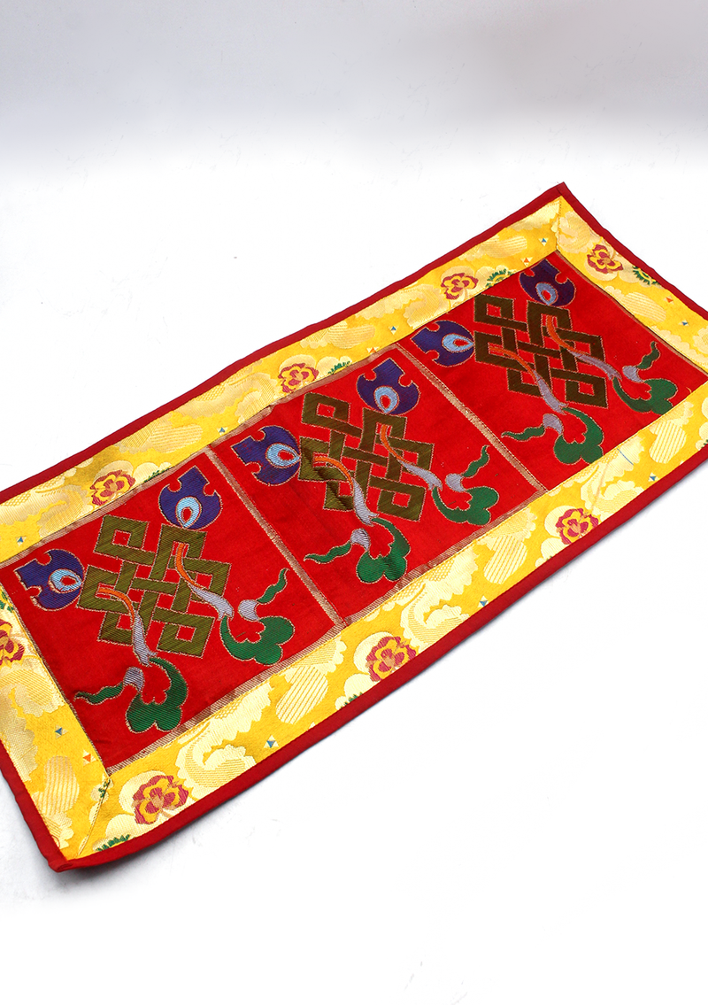 Eternal Knot Yellow Altar Cloth with Red Brocade