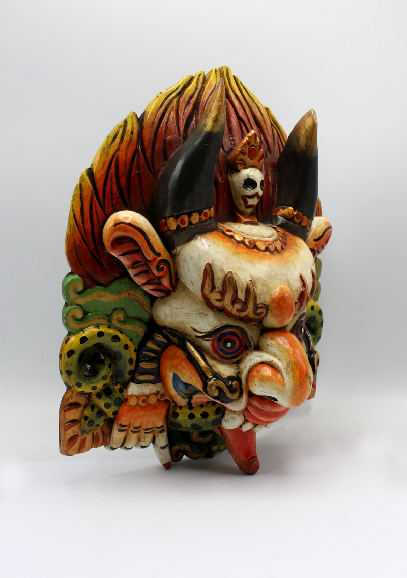 Handcarved and Painted Wooden Cheppu Wall Hanging Mask - White