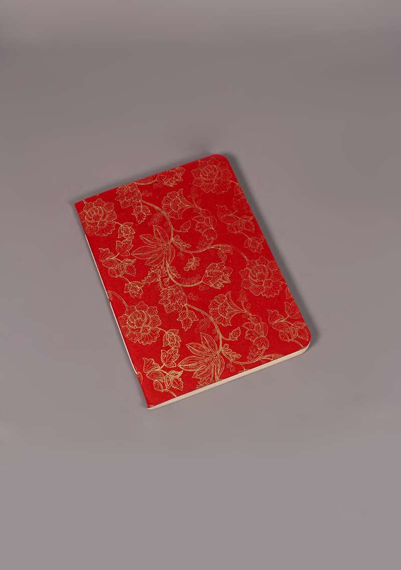 Red Flowers & Leaf Design Lokta Paper Journal