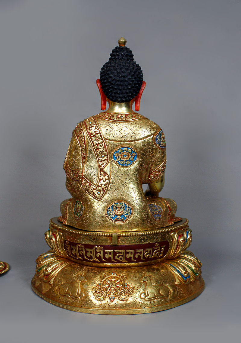 8 Auspicious Symbol Engraved Masterpiece 24K Shakyamuni Buddha Statue 1.7 feet high