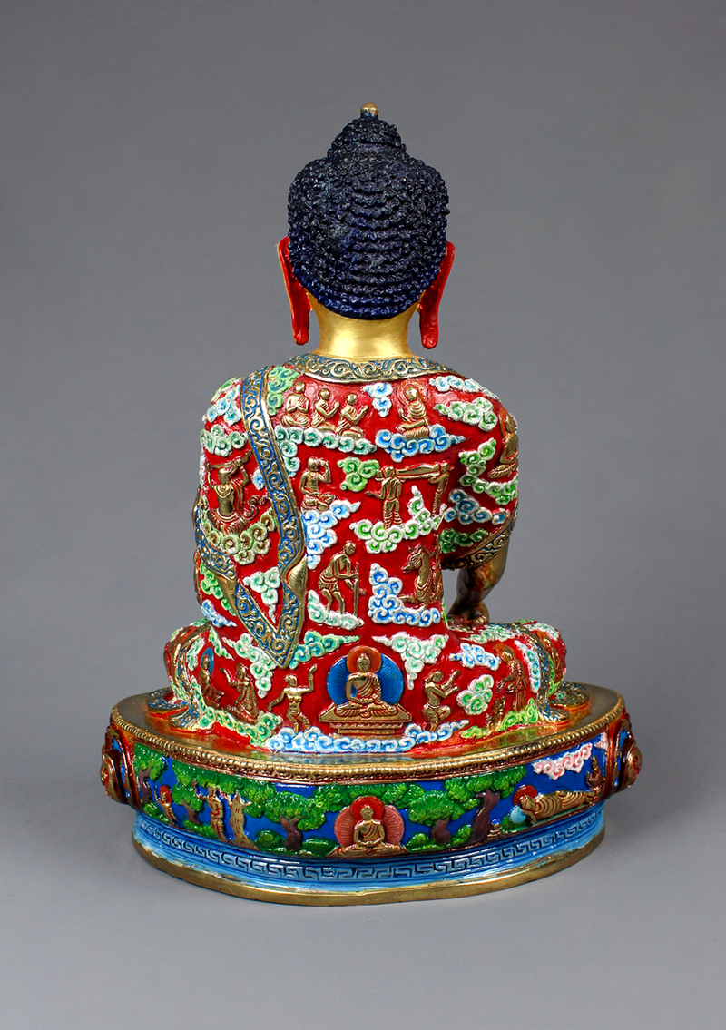 Buddha Life Shakyamuni Carved Gold Gilded Handpainted Statue 10"H