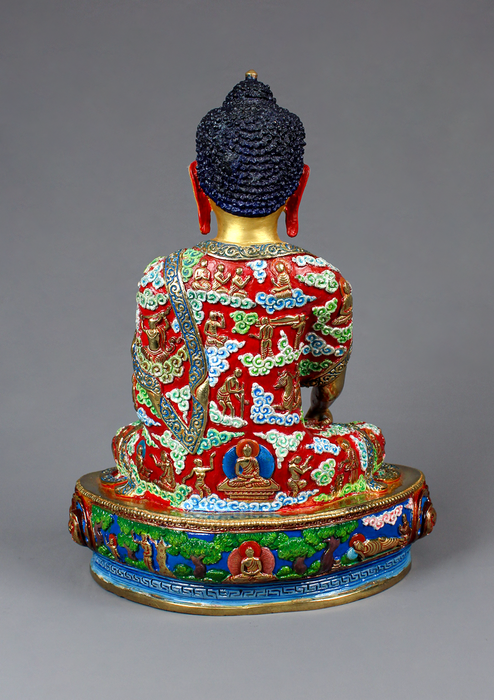 Buddha Life Shakyamuni Carved Gold Gilded Handpainted Statue 10"H