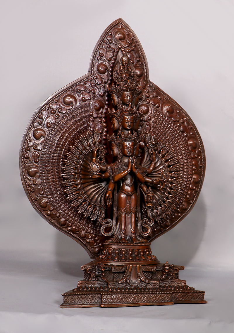 Thousand- Armed  Avalokiteshvara Copper Oxyidzed  Statue 17"H