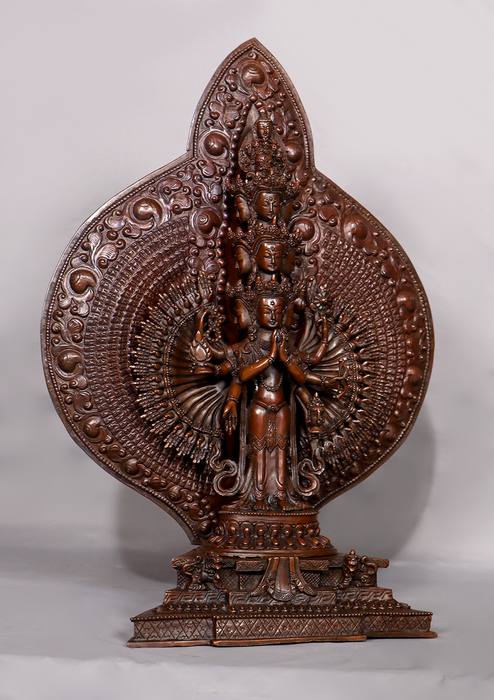 Thousand- Armed  Avalokiteshvara Copper Oxyidzed  Statue 17"H