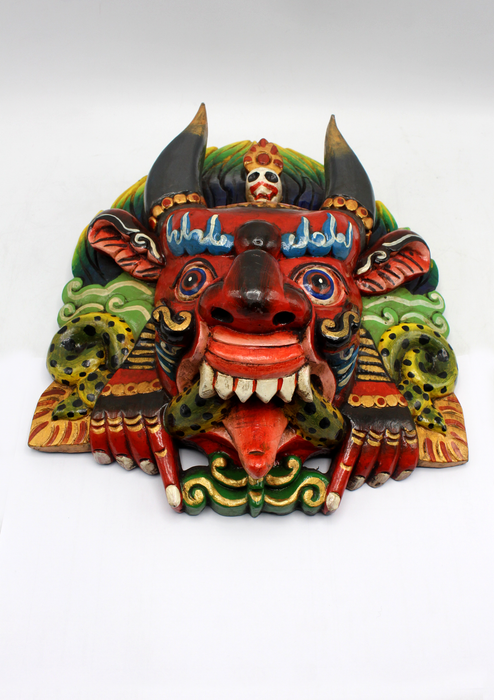 Handcarved and Painted Wooden Cheppu Wall Hanging Mask - Red