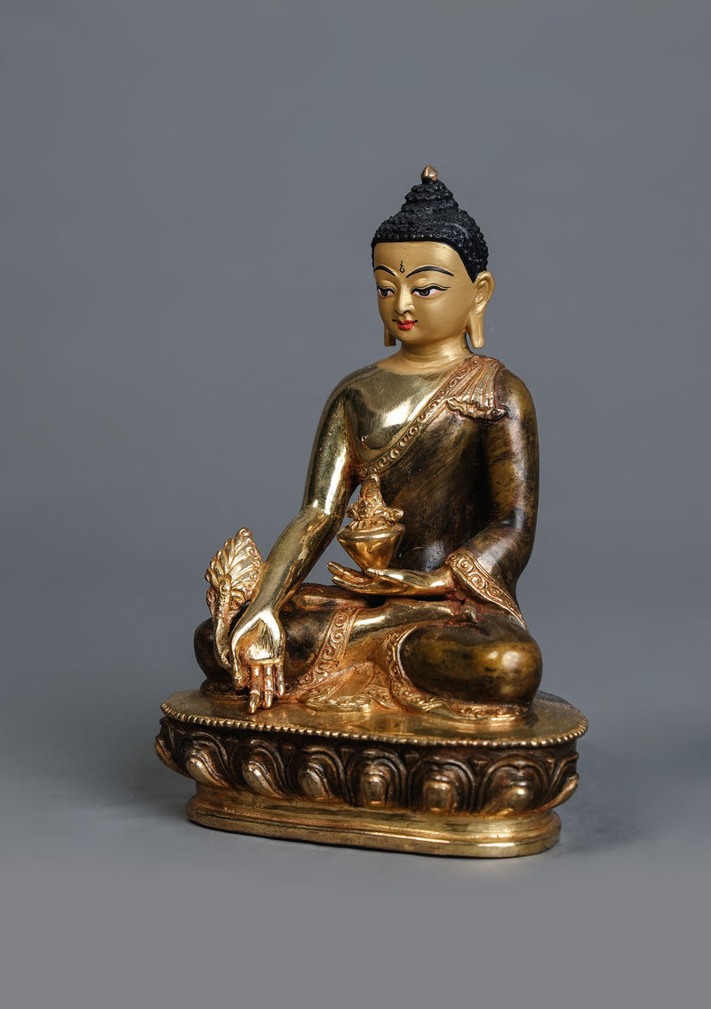 Handcrafted Partly Gold Plated Medicine Buddha Statue 5.5" – Tibetan Buddhist Art
