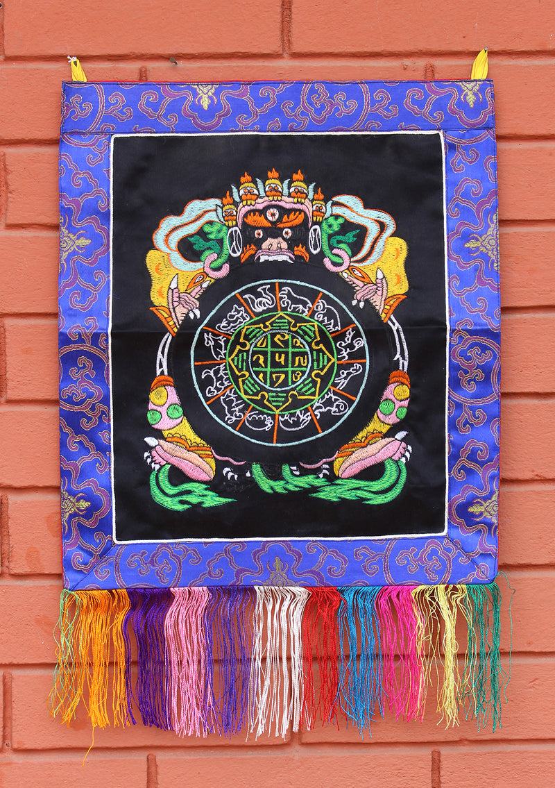 Tibetan Calendar Embroidery Brocade Framed Wall Hanging Banner