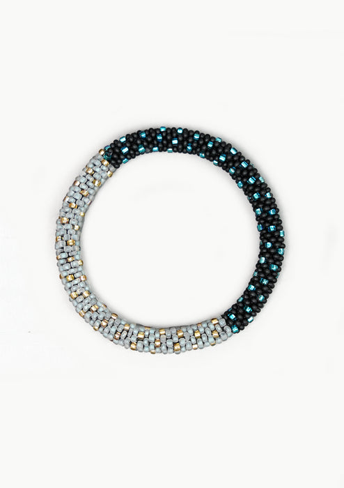 Half & Half Black and Grey Nepalese Roll Bead Bracelet