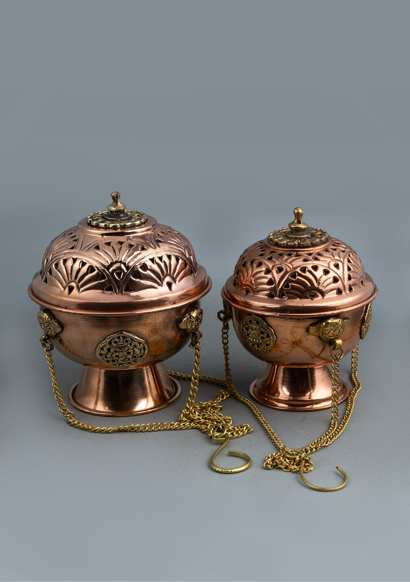 Auspicious Symbol Carved Round Hanging Incense Burner