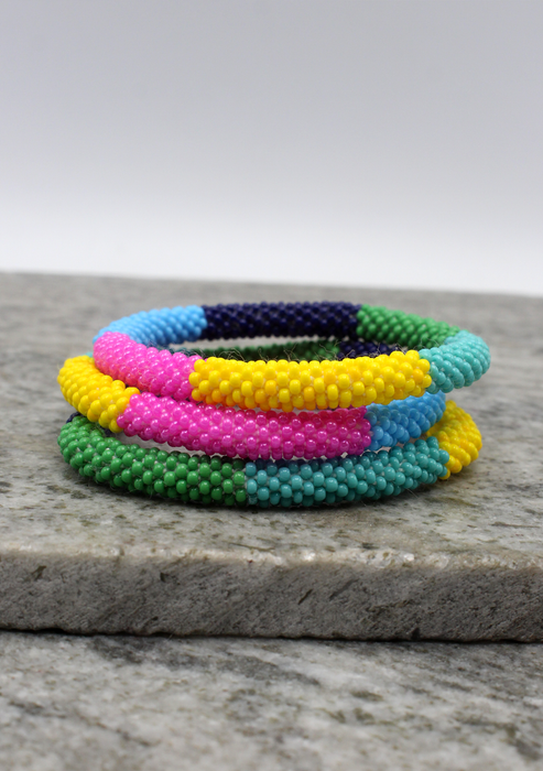 Five Color  Nepalese Roll on Beads Bracelet
