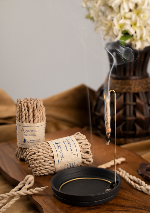 Handmade 2 Bundle of Agarwood Rope Incense with Ceramic Burner