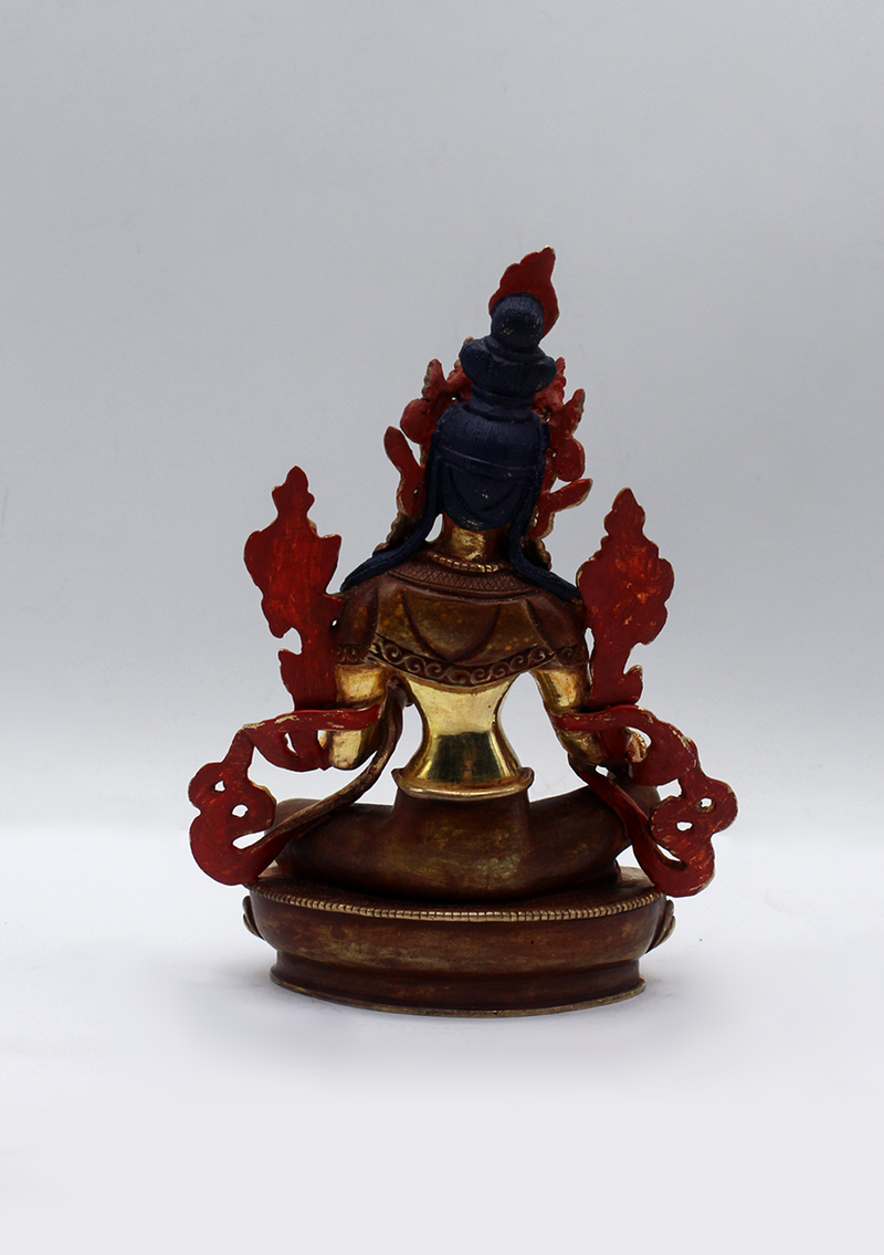 Partly Gold Plated Copper Green Tara Statue 5.5"H