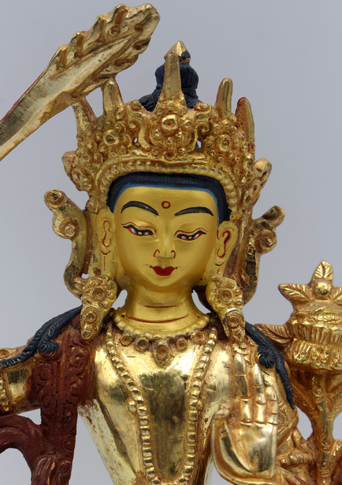 Partly Gold Plated Manjushree Statue 6" H