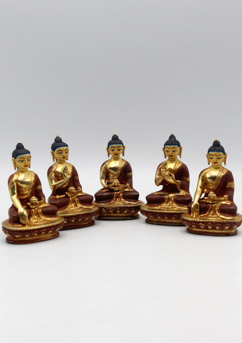 Five Dhyaani Buddha Gold Plated Statue, Panchha Buddha Statue