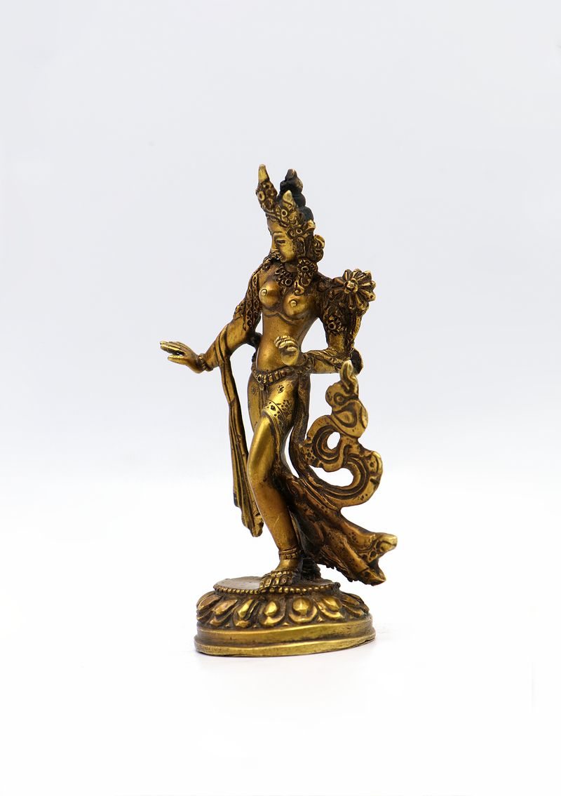 Fully Gold Plated Antique  Dancing Tara Statue 5"H