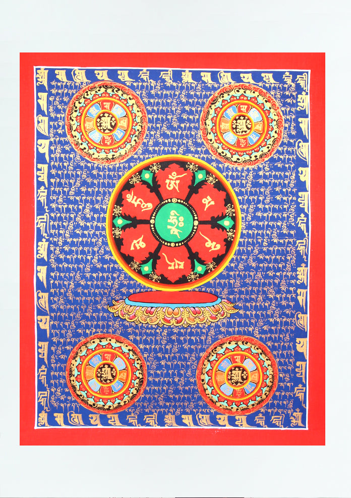 Blue Om Mani Mantra Thangka Painting (B)