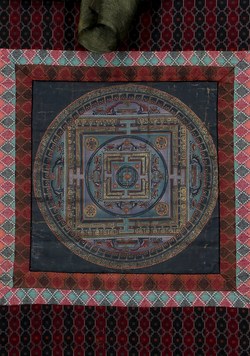 Antique OM Mandala Brocade Thangka Painting