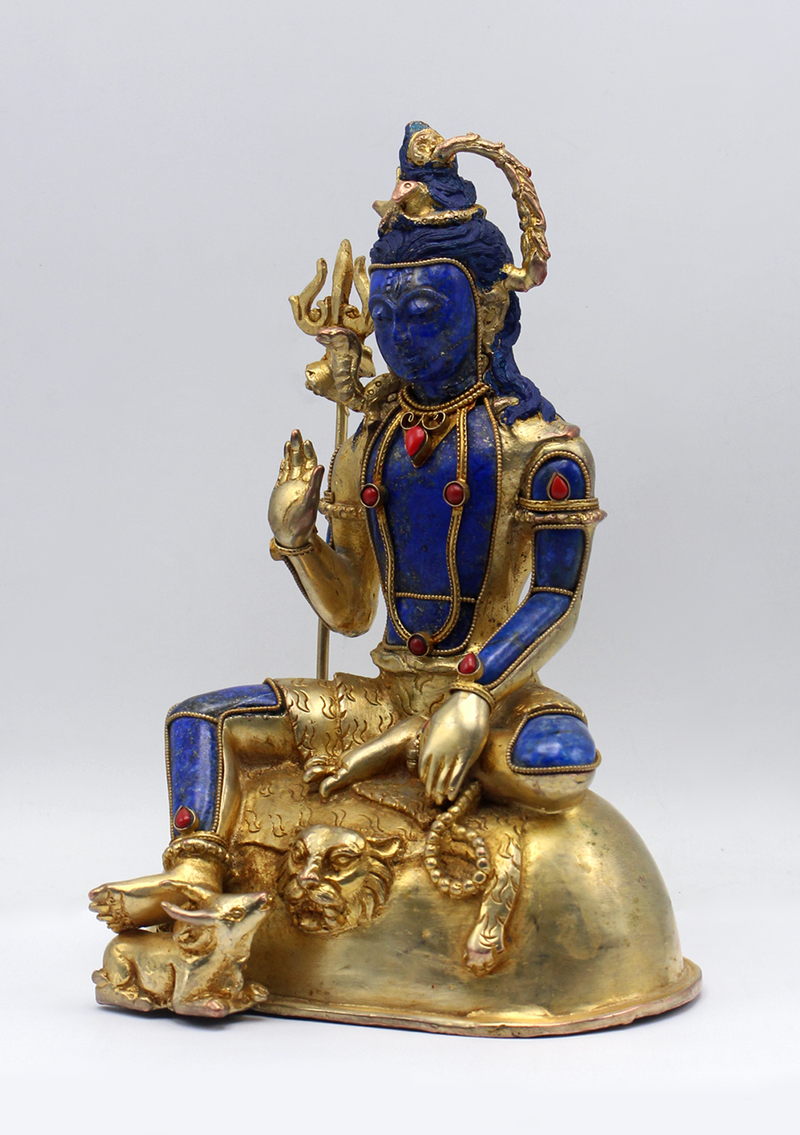 Lapis Lazuli Gold Plated Shiva Statue 8.5"H
