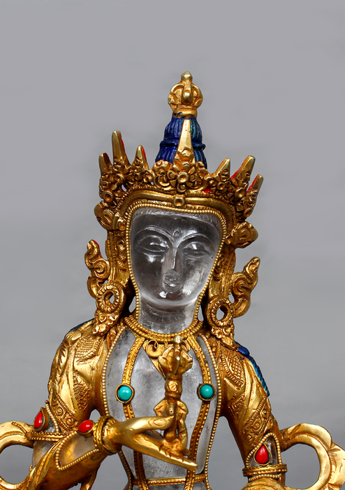 Gold Plated Crystal Vajrasattva Statue 9"H