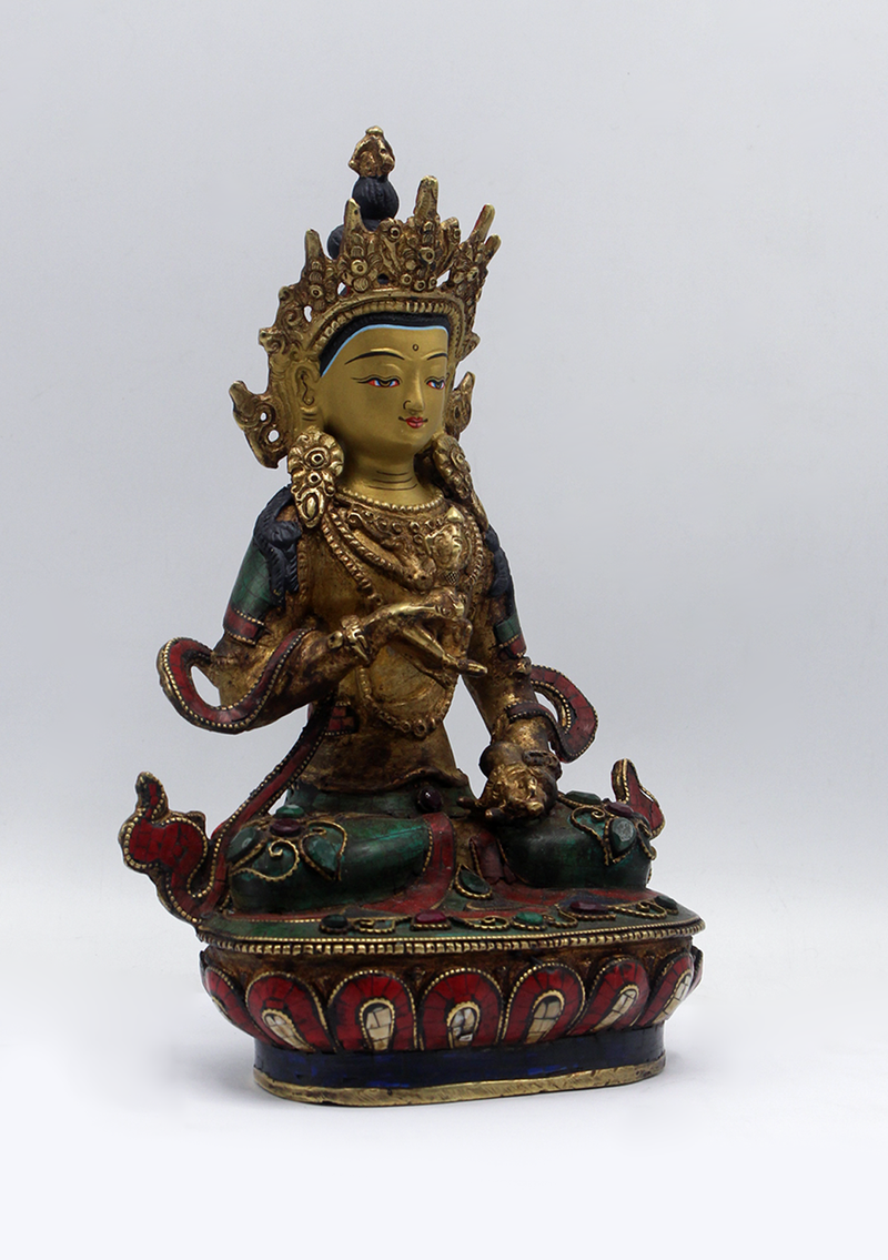Stone Inlaid Copper Vajrasattva Statue 9"H
