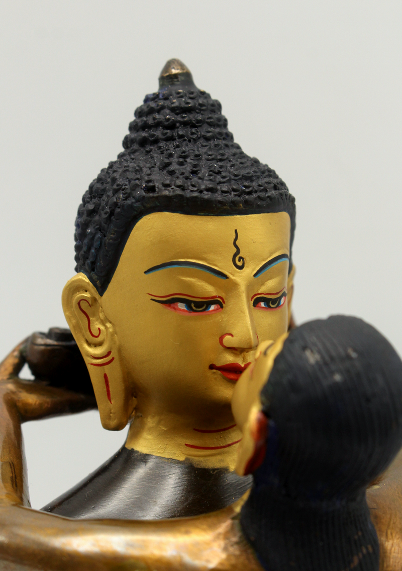 Gold Face Painted Copper Buddha Shakti Samantabhadra Statue 7.5"H