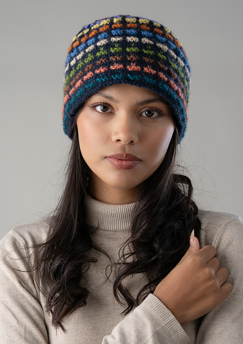 Handknitted Multicolor Dotted Beanie - Deep Blue