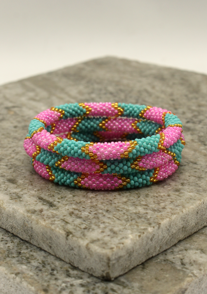 Pink Burfi Roll on Beads Bracelet