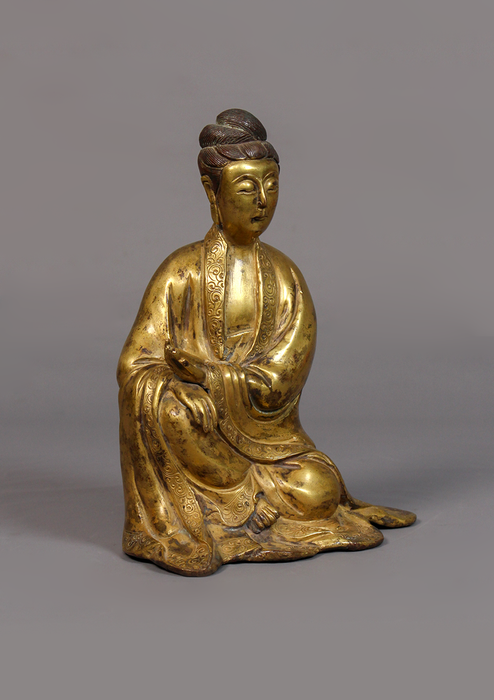 Antique Style Kwan Yin Buddha Statue 7"H