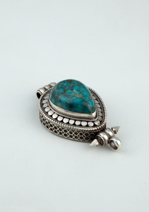 925 Silver Tibetan Ghau with Turquoise Stone Inlay