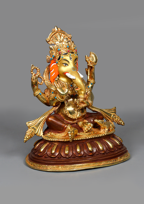 Handcrafted Copper Gold Plated  Ganesh  Statue 7" H