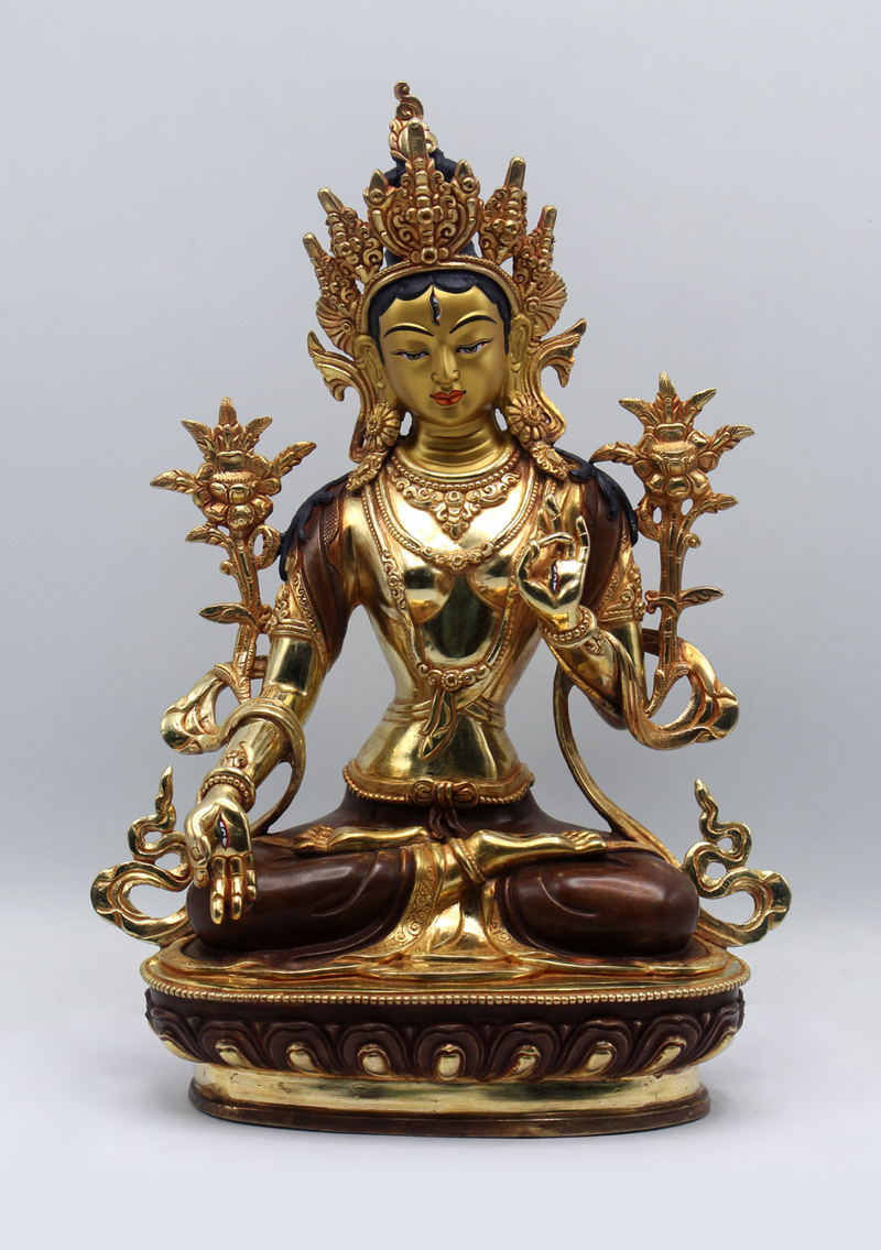Partly Gold-Plated Healing White Tara Statue 13"H